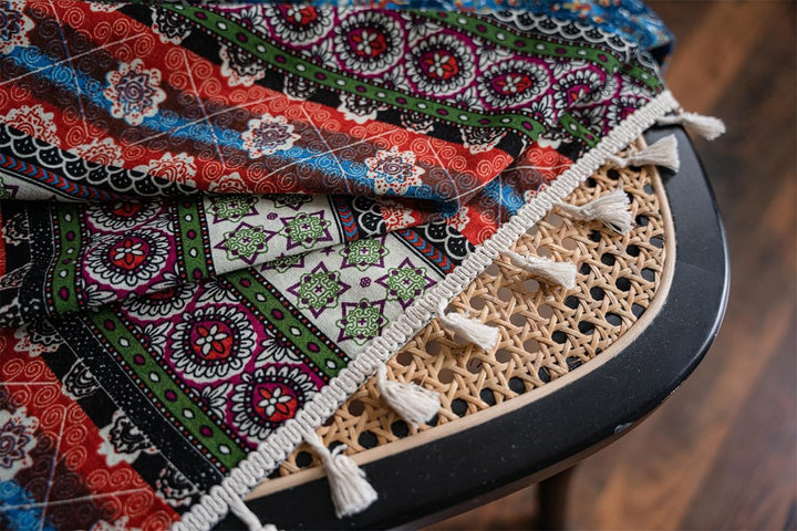 Freyamy Boho Vorhänge 2er Set Gardinen mit Beige Quasten Baumwolle Leinen Halbverdunkelungsvorhänge