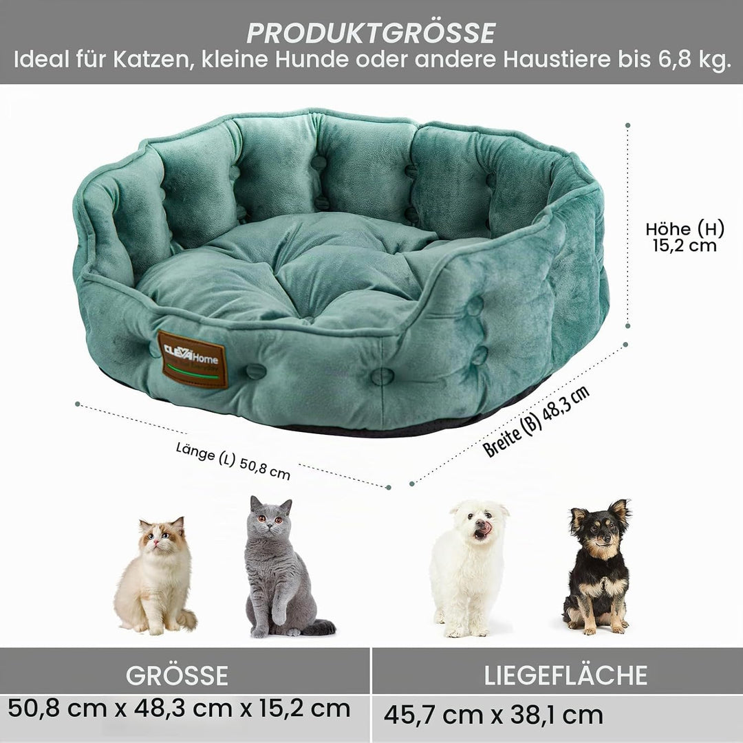 ClevaHome Rundes Katzenbett &amp; Hundebett für Kleine Haustiere bis 7kg – Waschbares Weiches Haustierbe