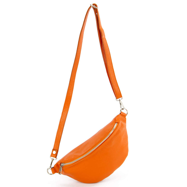 modamoda de - T211 - ital. Hüfttasche Bauchtasche Brusttasche Medium aus weichem Leder, Farbe:Orange