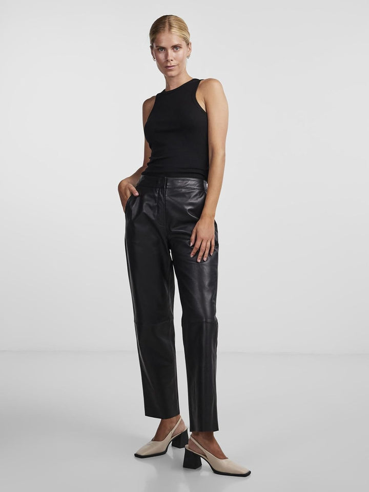 YAS Damen Yasline Hmw Leather Pant Noos Hose XS Schwarz, XS Schwarz