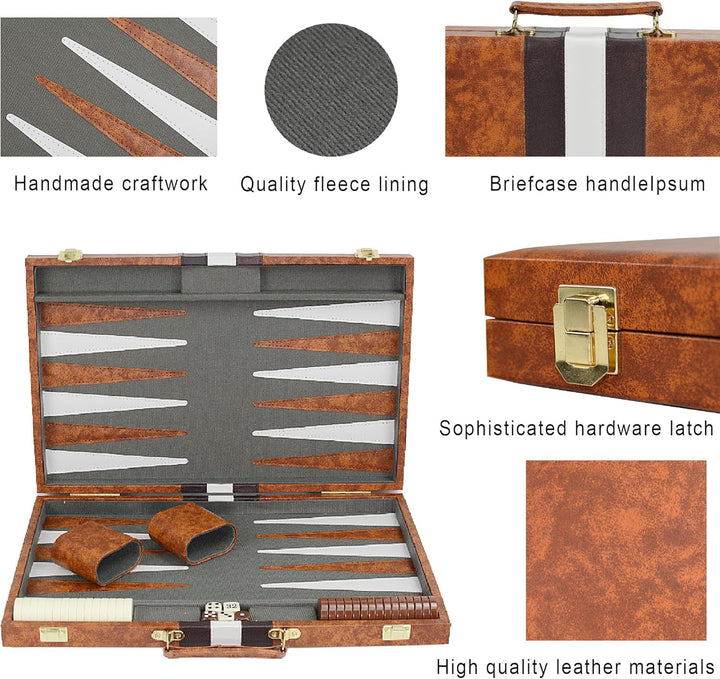 Backgammon Set 11" Klassisches Back Gammon Koffer Baggamon Spiel für Erwachsene Kinder (Braun-11 Zol