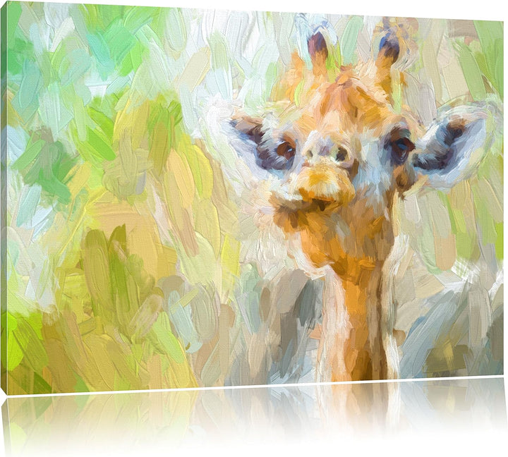 Pixxprint Giraffe in der Natur Kunst Pinsel Effekt, Format: 100x70 auf Leinwand, 100x70