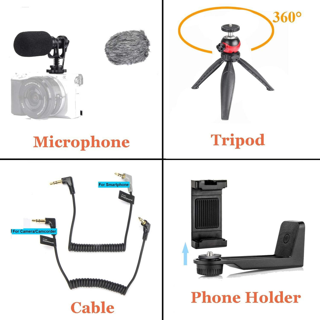EACHSHOT Richtmikrofon Kamera Mikrofon mit Tischstativ Handyhalterung, Shotgun DSLR Video Externes M