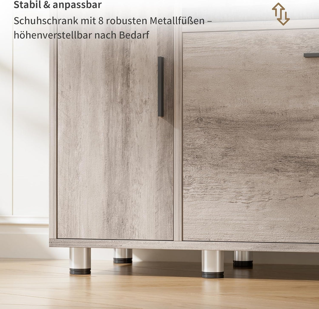 Schuhbank mit Sitzfläche, Klappfach mit Verstellbarer Trennwand, Höhenverstellbar, Schuhschrank mit