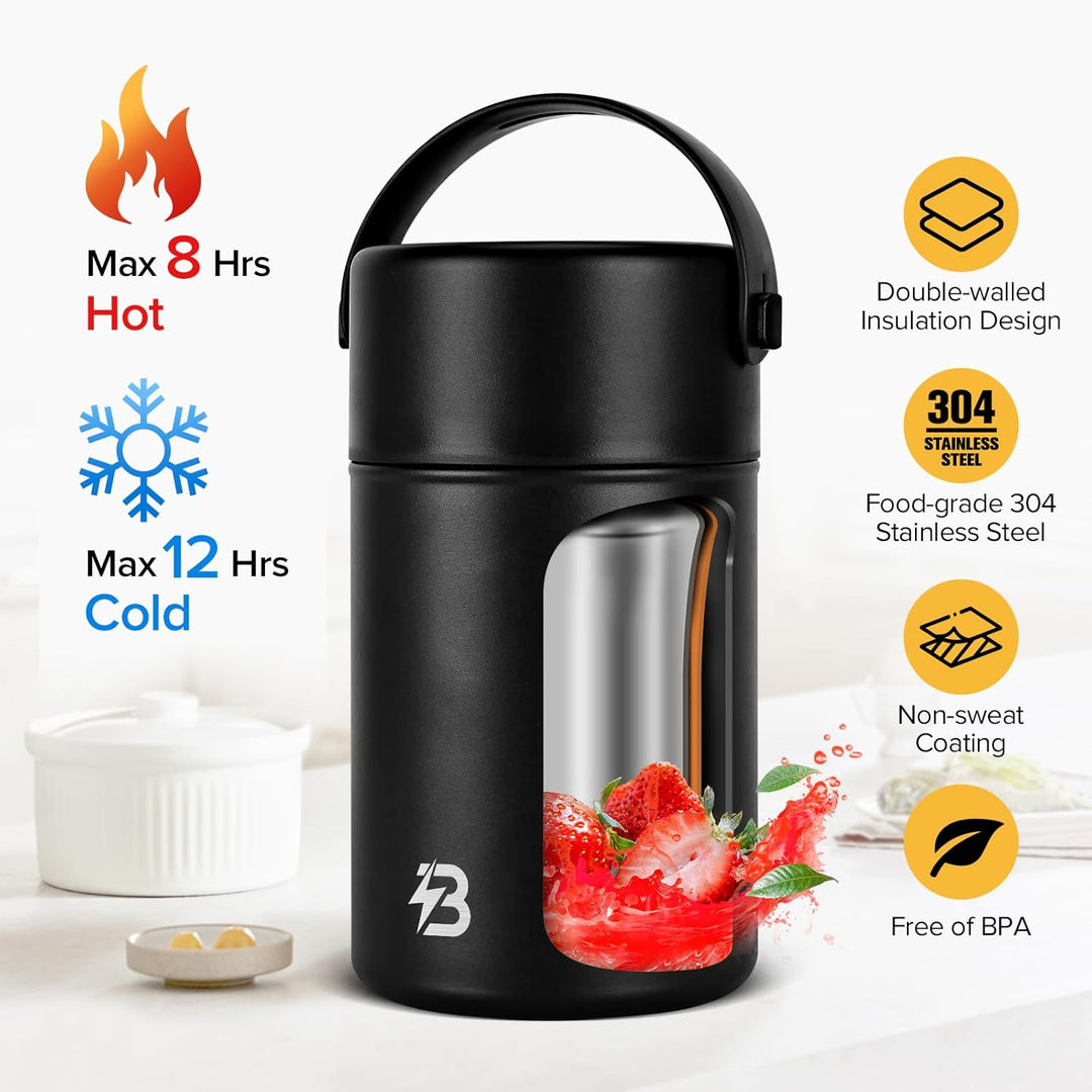 TSAKBAM Thermobehälter für Essen 1050ml, Edelstahl Thermobecher Essen mit Löffel und Henkel, Warmhal