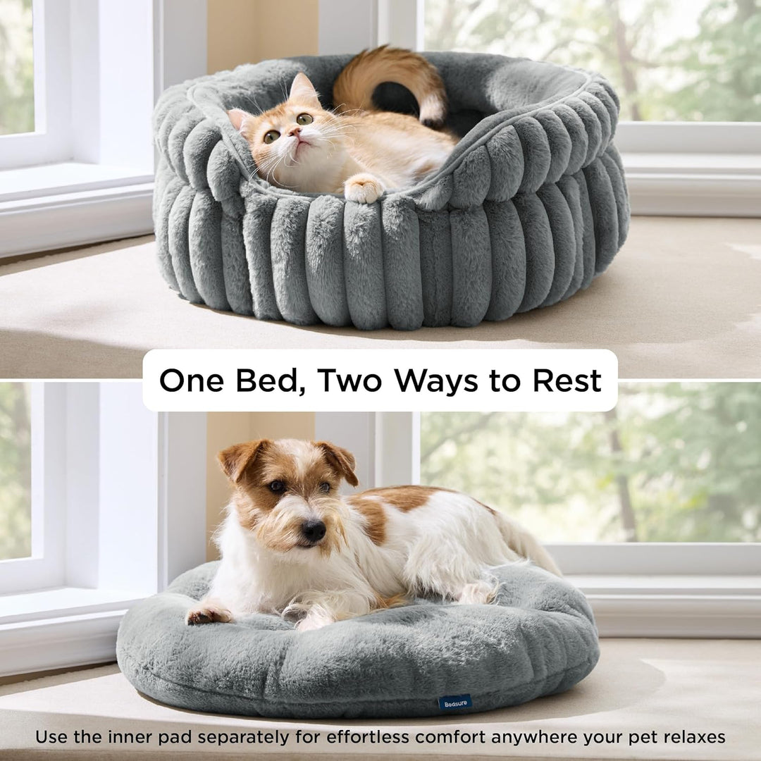 BEDSURE Kätzchenbetten Waschbares Cord-Fleece Welpenbett, 58x58cm | Rundes kleines Katzenbett Umarmu