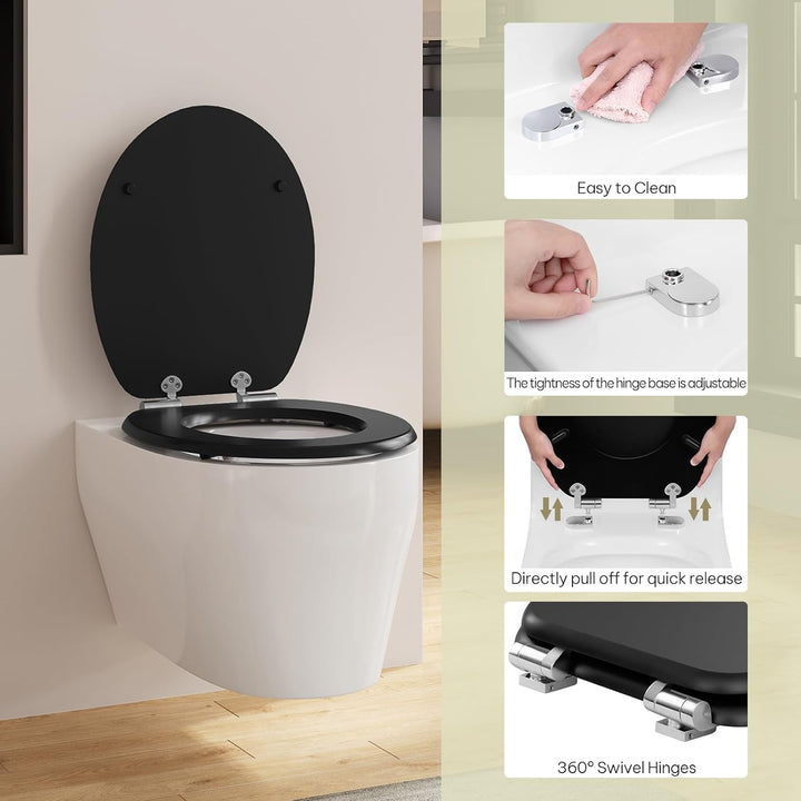 Toilettendeckel mit Absenkautomatik Holz, WC Sitz mit Quick-Release-Funktion für leichte Reinigung,
