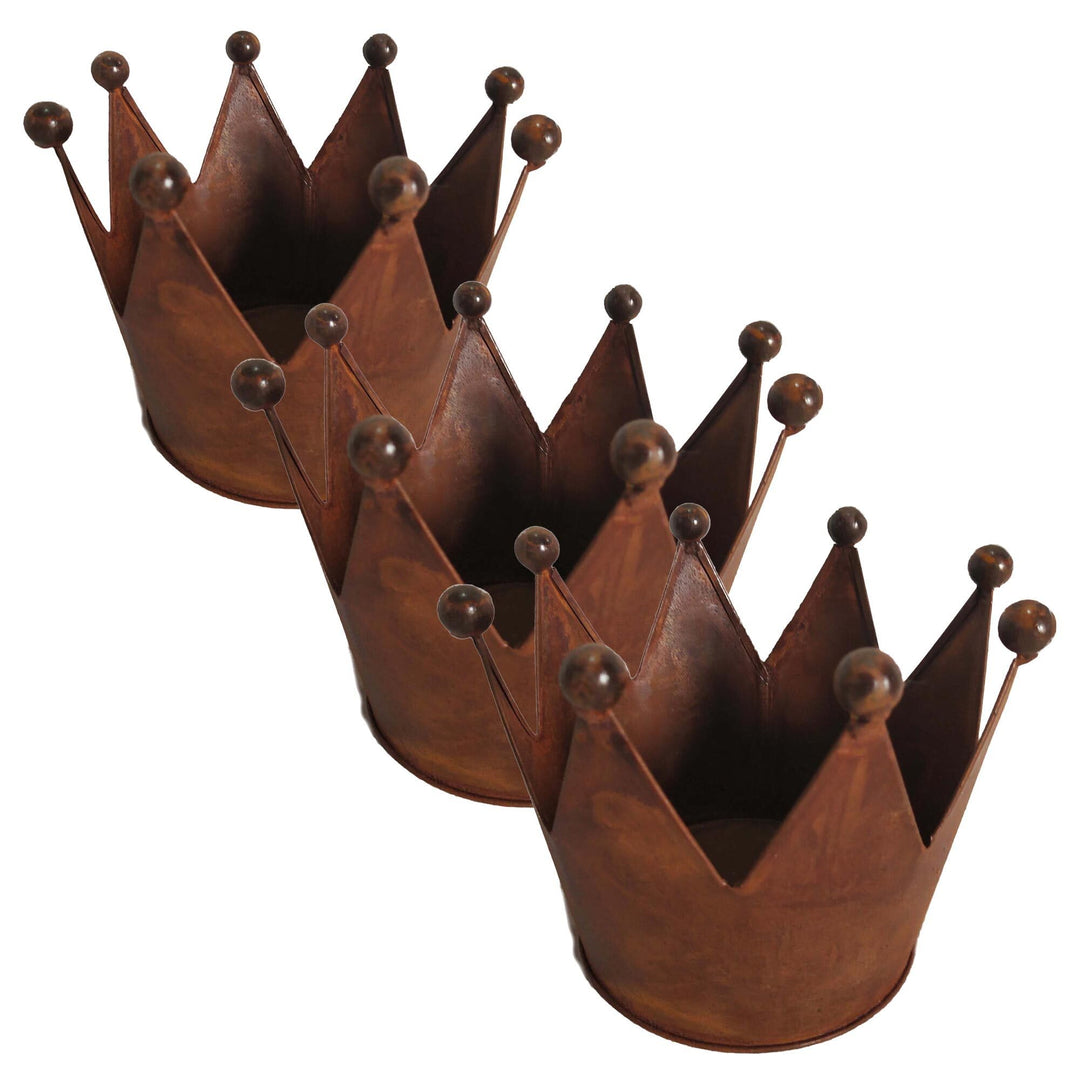UNUS Garden Kronen Rost 3er Set Ø 17cm, Gartendeko Rostoptik, Edelrostrost Deko für Garten, Terrasse