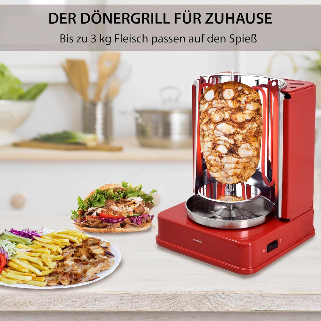 Syntrox Germany Dönergrill ROT-1400W-RED-Avila Gyrosgrill Kebapgrill Schaschlikgrill Rotisserie Hähn