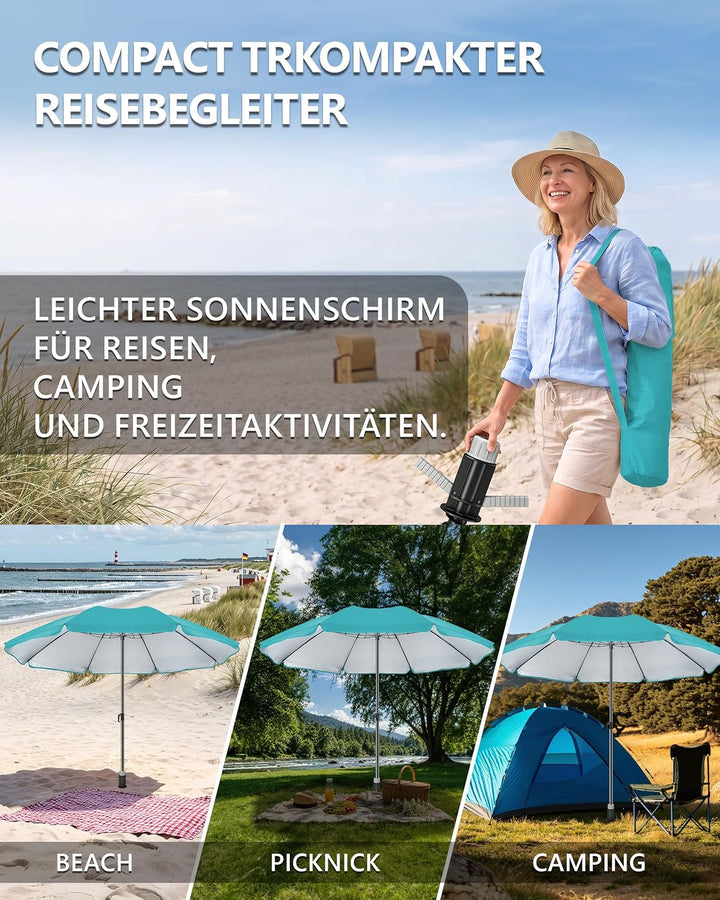 4smile Sonnenschirm Strand SunnyJoy Ø 200 cm, 3er Set - Strandschirm mit UV Schutz 50+, inkl. Sonnen