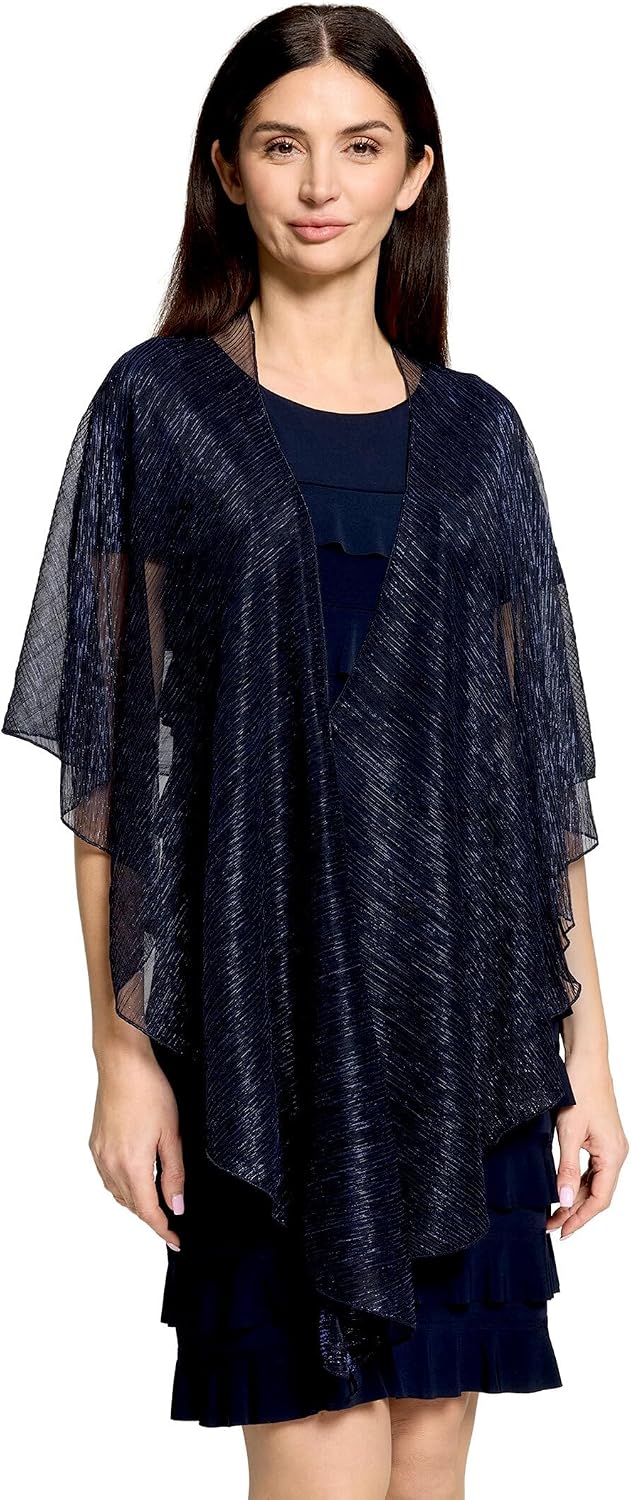 Vera Mont Damen Cape im Glitzer-Look Standard Einheitsgrösse Blue/Black, Standard Einheitsgrösse Blu