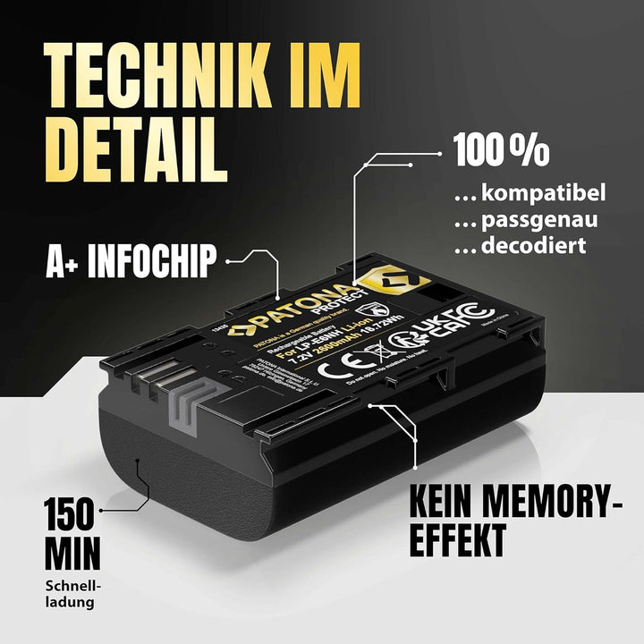 PATONA 2X Protect LP-E6NH Akku 2600mAh mit NTC-Sensor und V1 Gehäuse kompatibel mit Canon LPE6NH LP-