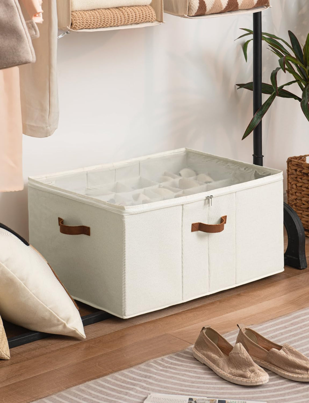 StorageWorks Schuhorganizer für Schrank, Stoff Schuhaufbewahrungsbox mit Deckel, extragrosse Schuhau
