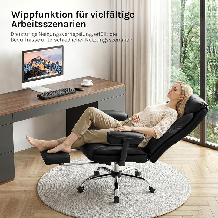 WOLTU Bürostuhl ergonomisch, Chefsessel Doppellagige weiche Rückenlehne, 3-stufige Rückenlehnenverst
