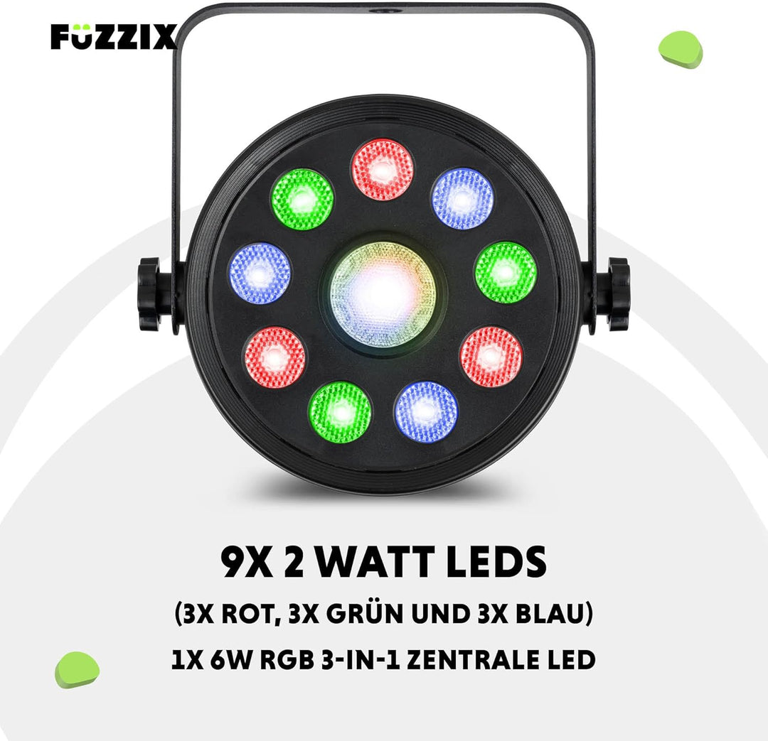 Fuzzix PLF15 - Partylicht Effektstrahler mit Fernbedienung, 24 Watt RGB Strahler, Lichtorgel Musikge