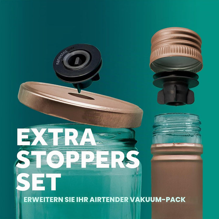 Airtender Set Extra Nanostopper (schwarz, 12-tlg. Wein Vakuum Nanostopper, Wein frisch halten, für K