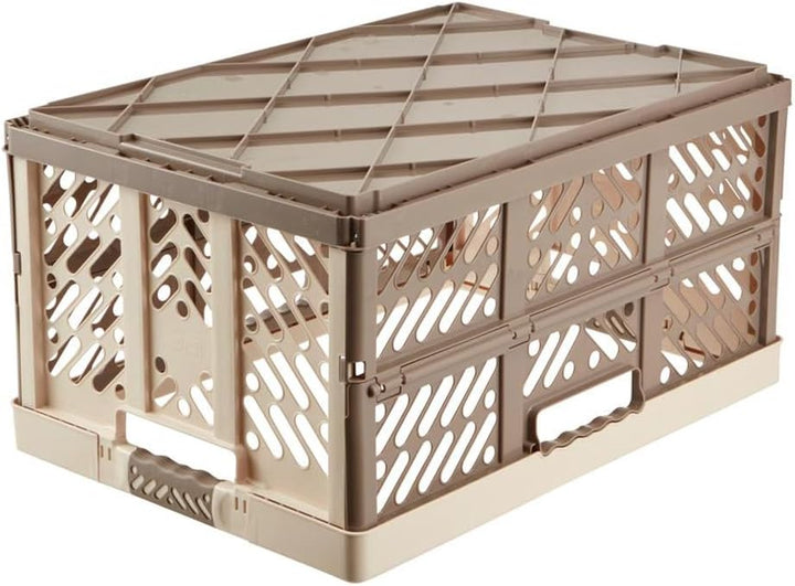 keeeper 4x Stabile Profi-Klappboxen mit Soft-Touch Griffen, 54 x 37 x 28 cm, 45 l, Ben, Creme/ Taupe