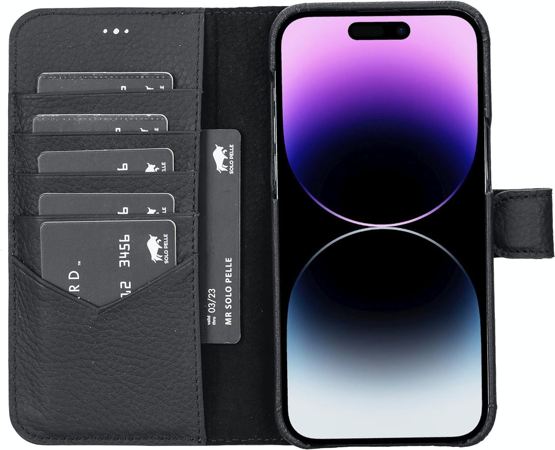 Solo Pelle Lederhülle kompatibel für iPhone 14 Pro Max in 6.7 Zoll abnehmbare Hülle (2in1) inkl. Kar