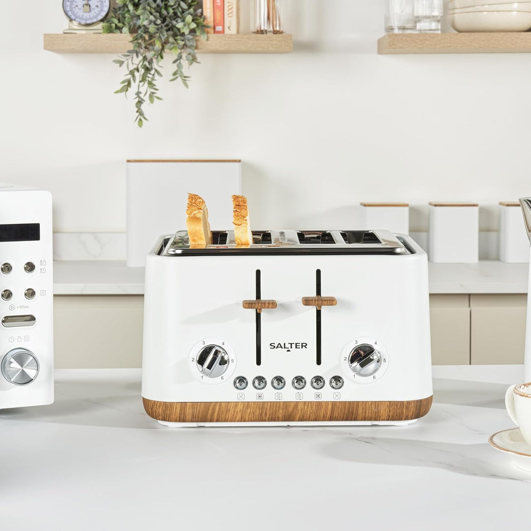 SALTER Toronto 4-Scheiben-Toaster – Breite Schlitze, 6 Bräunungsstufen, herausnehmbare Krümelschubla