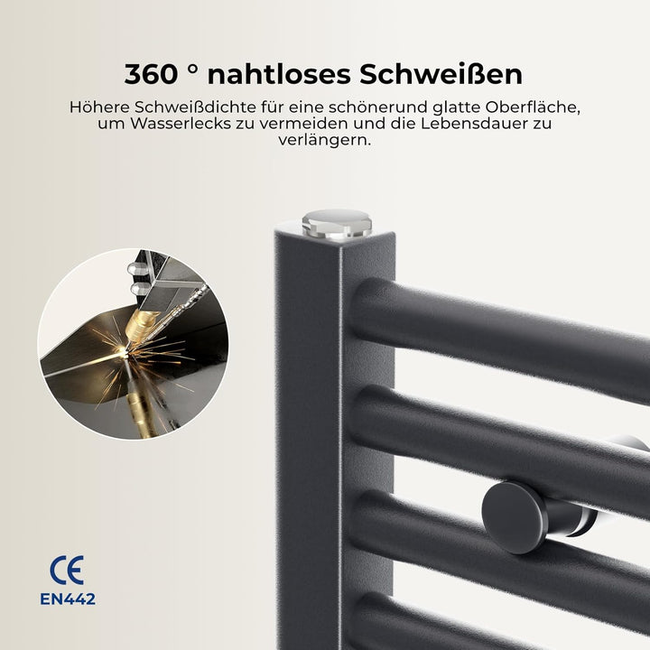 Heilmetz Badheizkörper Elektrisch mit Heizstab 500W Leistung 1000 x 500 mm Anthrazit Gerade Bad Heiz