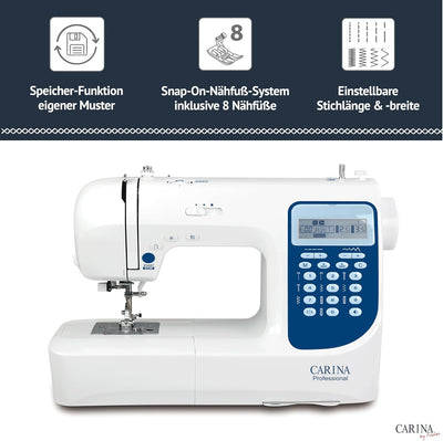 Carina Professional - Computer-Nähmaschine für Einsteiger, Fortgeschrittene & Profis; LED-Bildschirm