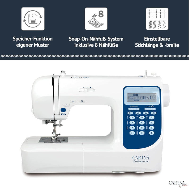 Carina Professional - Computer-Nähmaschine für Einsteiger, Fortgeschrittene & Profis; LED-Bildschirm