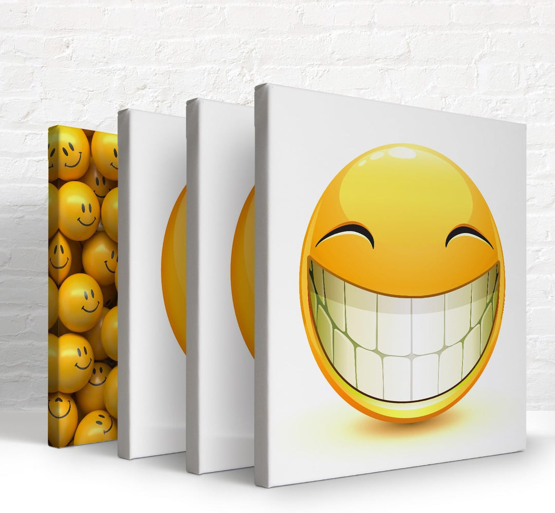 BilderKing Smiley- Wandbilder Set B - 50cm x 50cm, 4er Set Leinwand auf Fertigrahmen + Aufhänger 50x