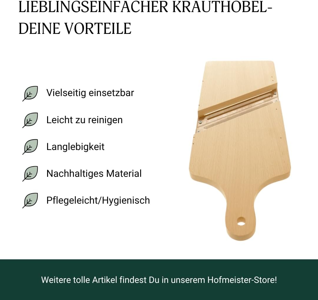 HOFMEISTER® Krauthobel aus Holz, 40 cm, scharfe Klingen schneiden alle Krautköpfe und Gemüsesorten,