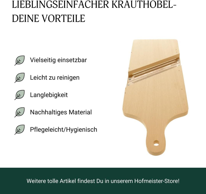 HOFMEISTER® Krauthobel aus Holz, 40 cm, scharfe Klingen schneiden alle Krautköpfe und Gemüsesorten,