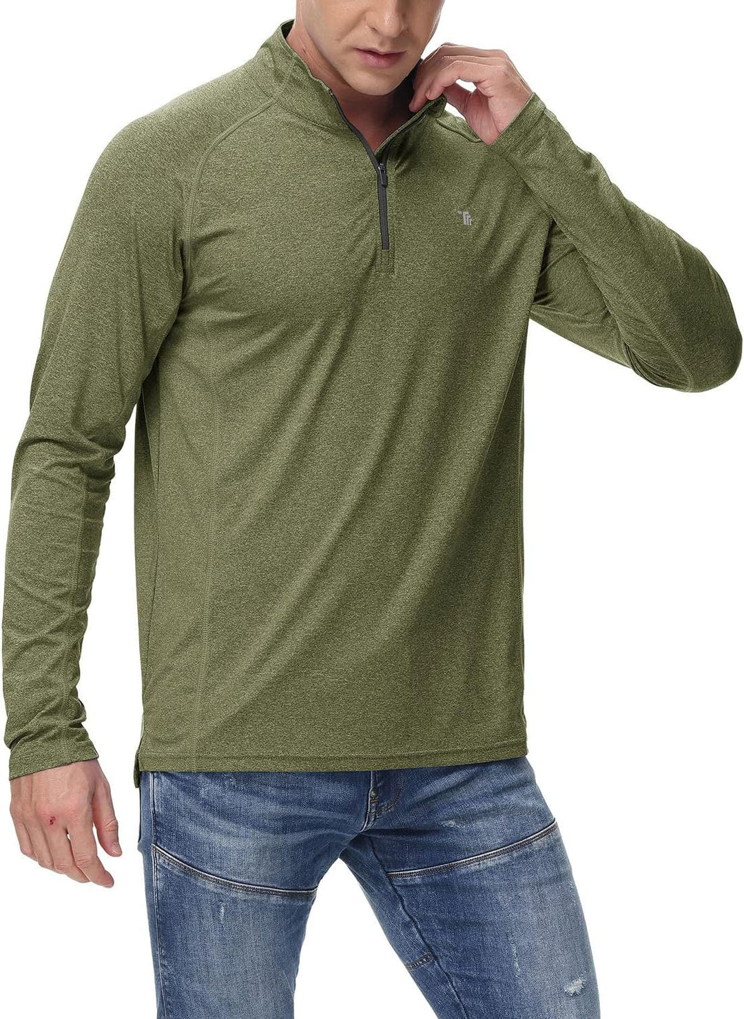 YSENTO Herren Laufshirt Langarm Sportshirt Atmungsaktiv Schnelltrocknend Leicht Funktionsshirt mit 1