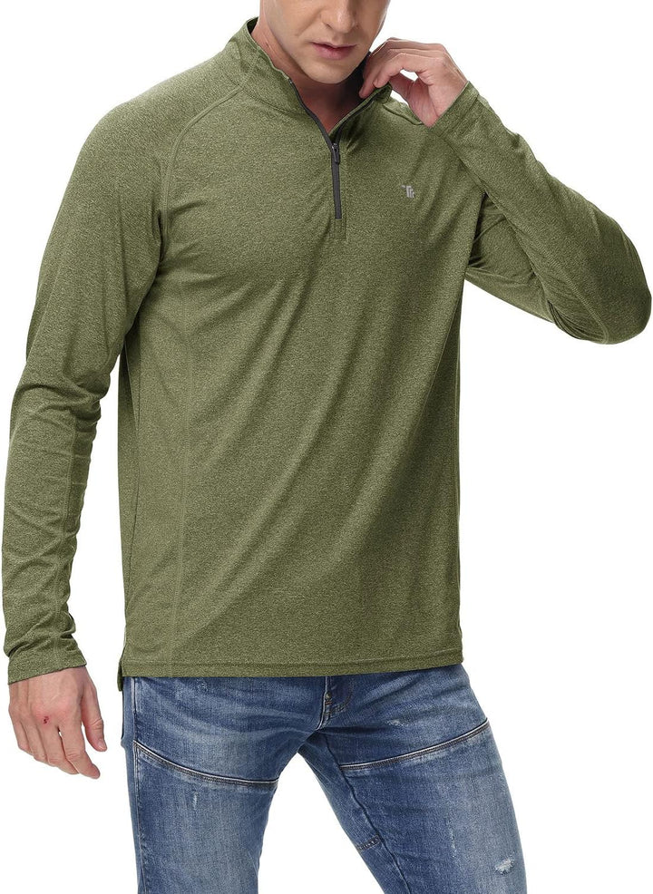 YSENTO Herren Laufshirt Langarm Sportshirt Atmungsaktiv Schnelltrocknend Leicht Funktionsshirt mit 1