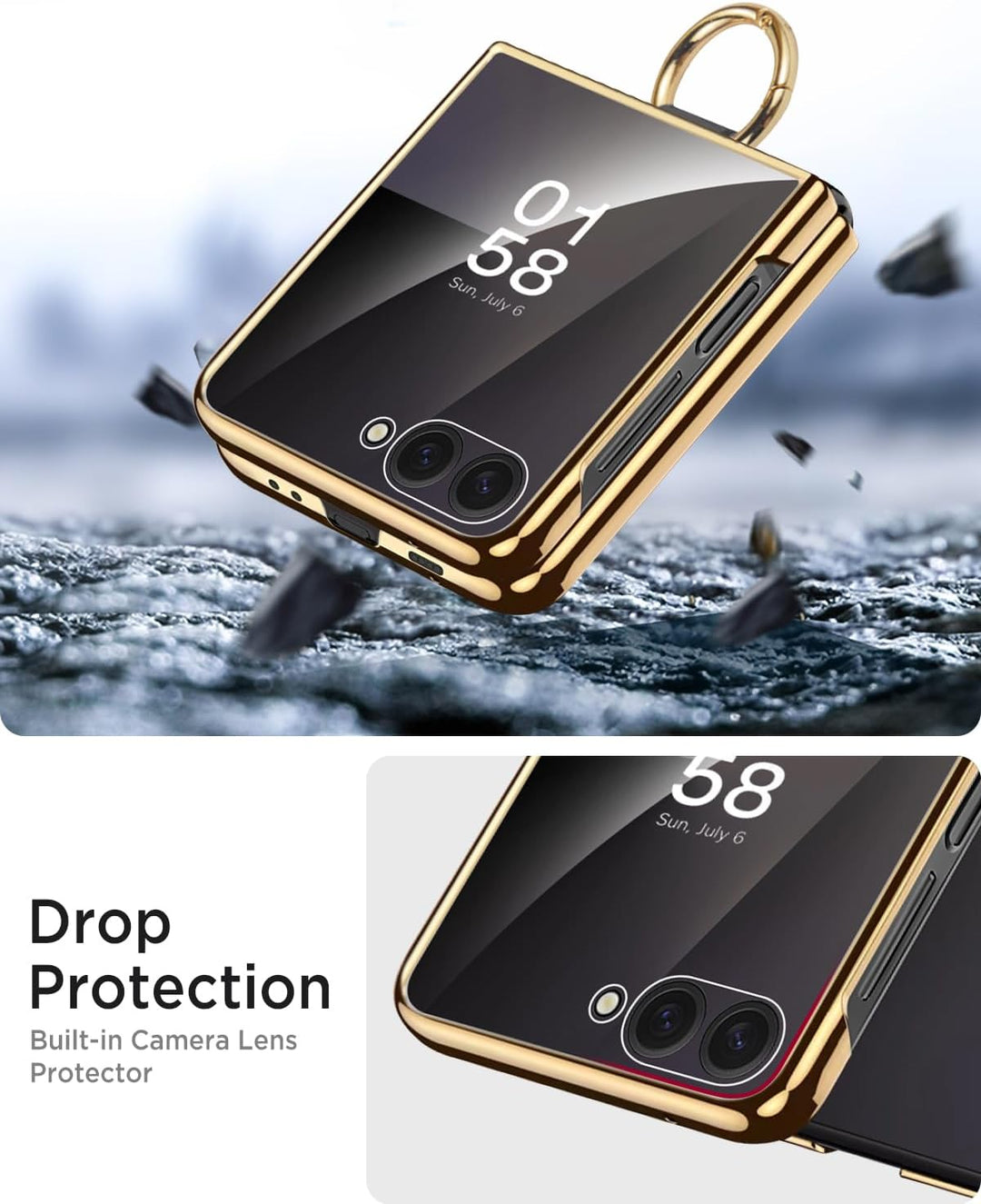 Miimall Lederhülle Kompatibel mit Samsung Galaxy Z Flip 7 Hülle mit Ring Ständer & Kameraschutz [Lux