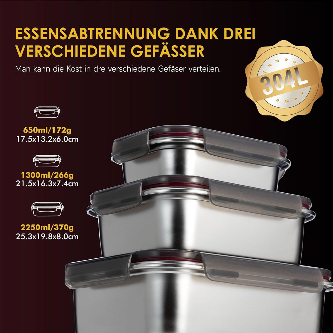 GENICOOK Frischhaltedosen aus Edelstahl /Luchbox mit luftdichtem Deckel 3er Set / Meal Prep Vorratsd