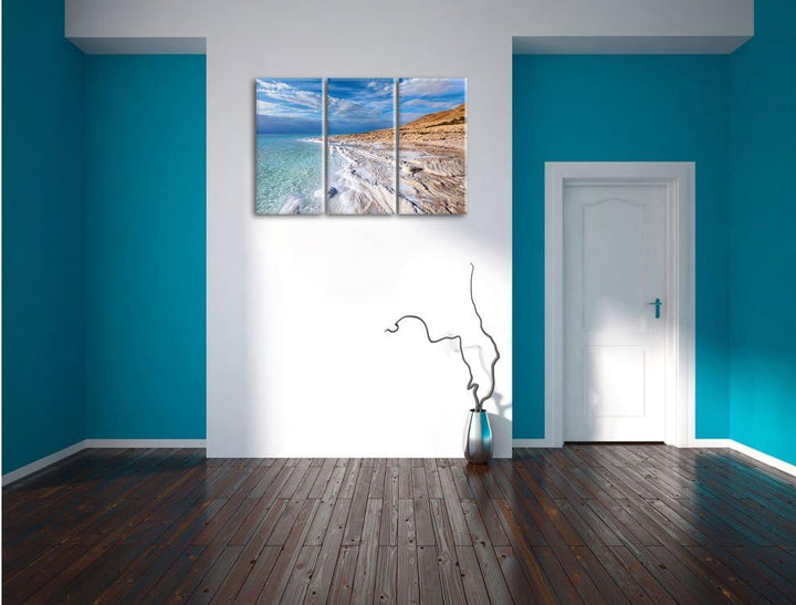 Pixxprint Das Tote Meer bei Tag 3-Teiler Leinwandbild 120x80 Bild auf Leinwand