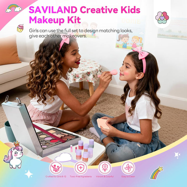 SAVILAND Kinderschminke Set Mädchen Schminkkoffer: All-in-1 Kreativ Kinder Make Up Set Waschbar Schm