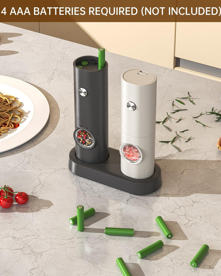 CIRCLE JOY Salz und Pfeffermühlen Elektrische 2er Set Batteriebetriebenen Gewürzmühle mit Basis, Wei