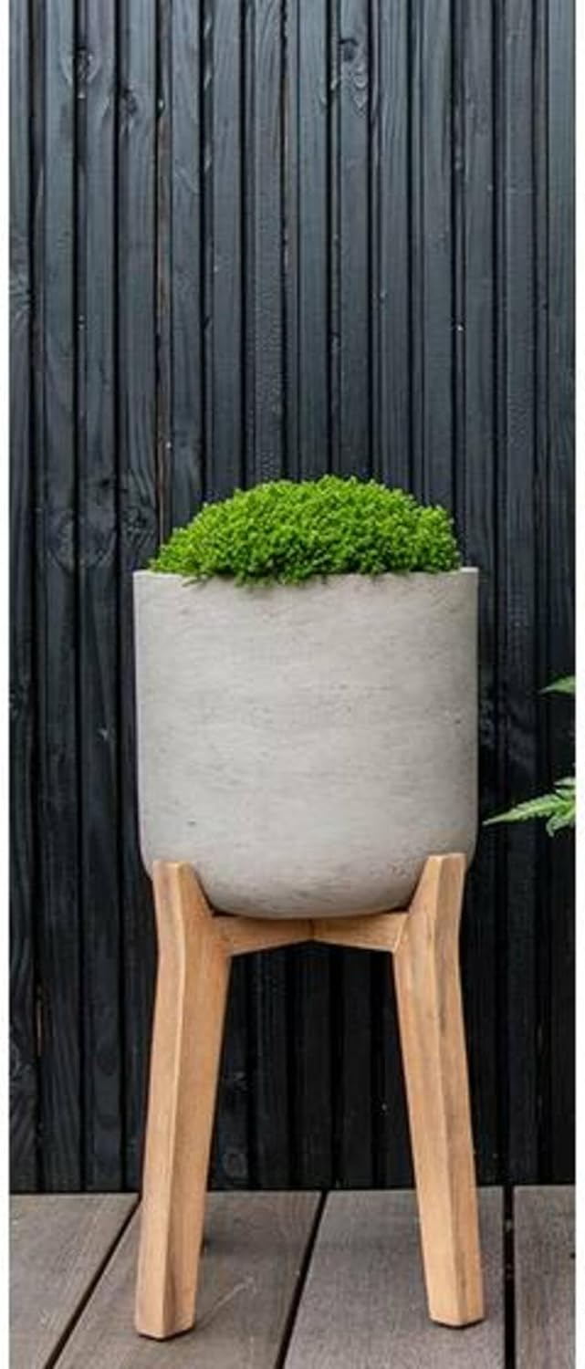 Finestgreen Charlie Feet High | Handgefertigtes Pflanzgefäss auf Holzfüssen (XL Ø:40 H:67 cm, Grau)