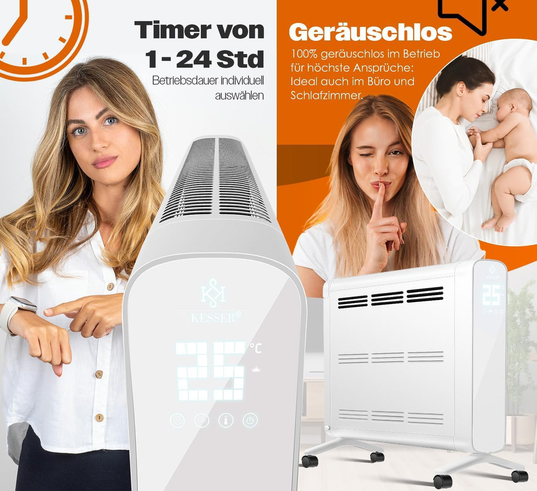 KESSER® Konvektor Premium 1200W ECO 2400W Power Mode Heizstufen Thermostat Elektroheizung WiFi App &