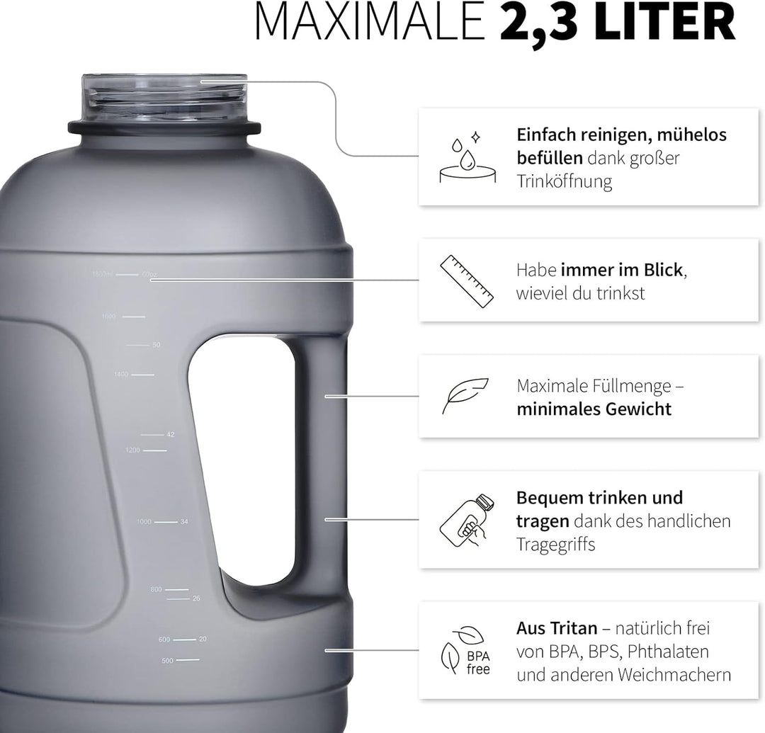 720°DGREE Fitness Trinkflasche mit Griff “uberBottle Jug“ - 2300ml - BPA-Frei, Auslaufsicher - Gross