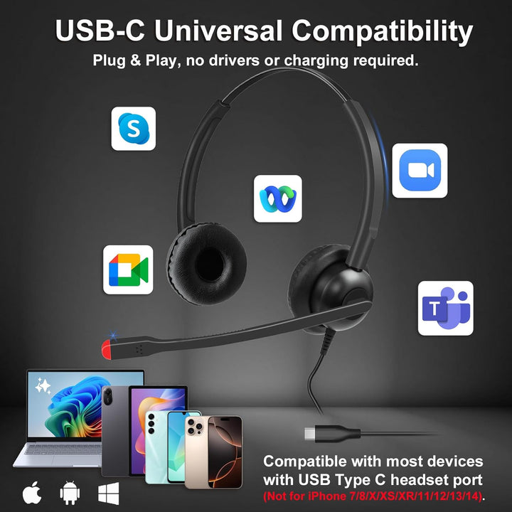 Callez USB-C Headset mit Mikrofon Noise Cancelling, Typ-C Headset für iPhone 17/16/15 Samsung Handy