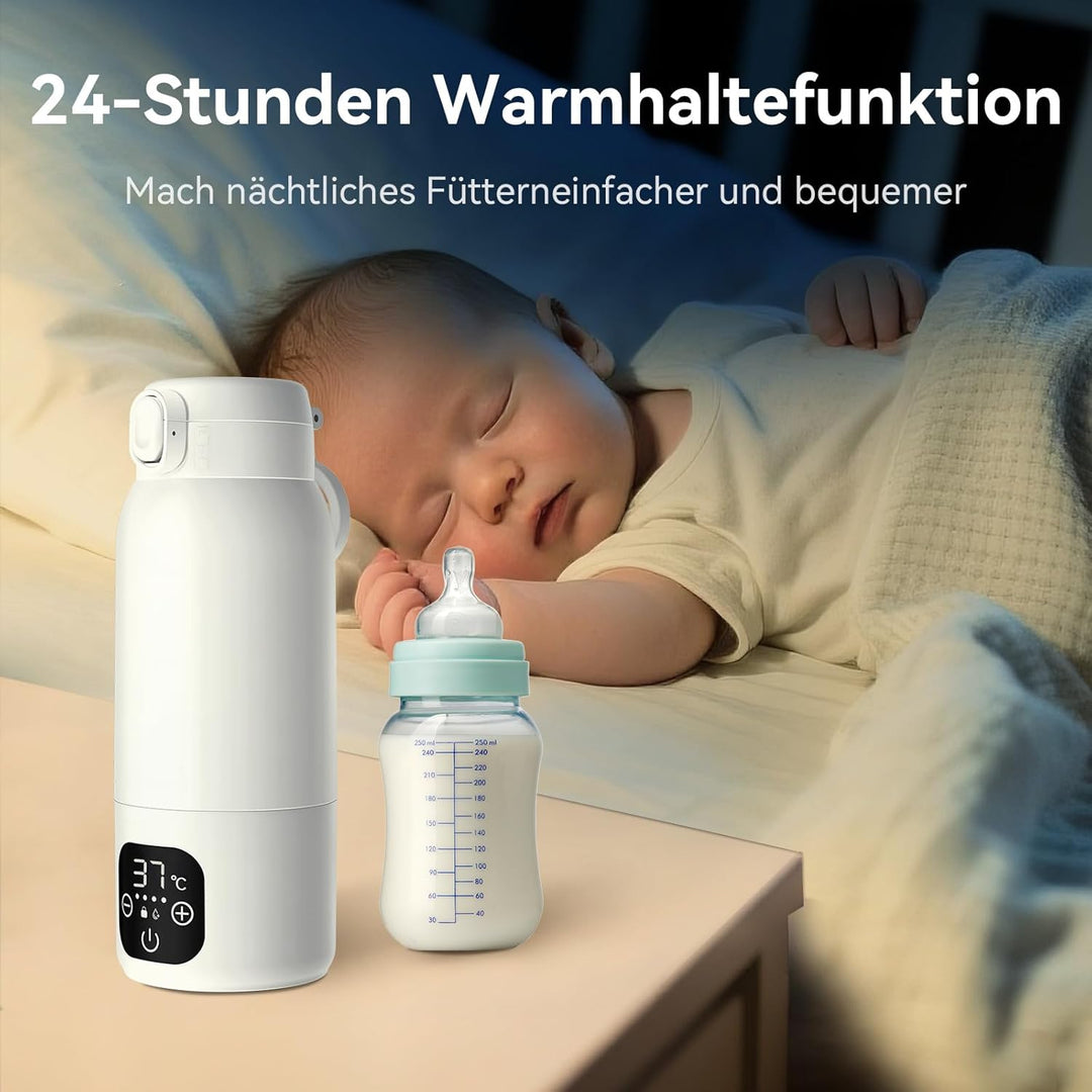 Tragbarer Flaschenwärmer Baby Unterwegs, 3 min Schnellheizung für Muttermilch und Wasser, 500ml Kapa