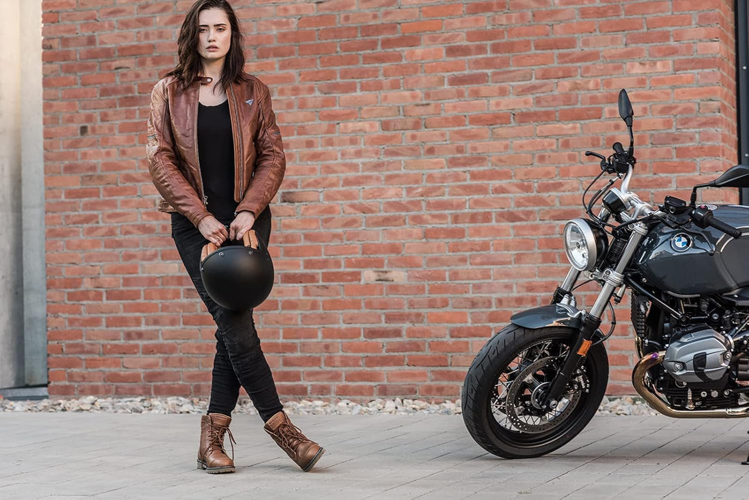 SHIMA THOMSON Lady, Motorradsteifel Damen - Verstärkte Leder Motorradschuhe mit Seitlichem Reissvers