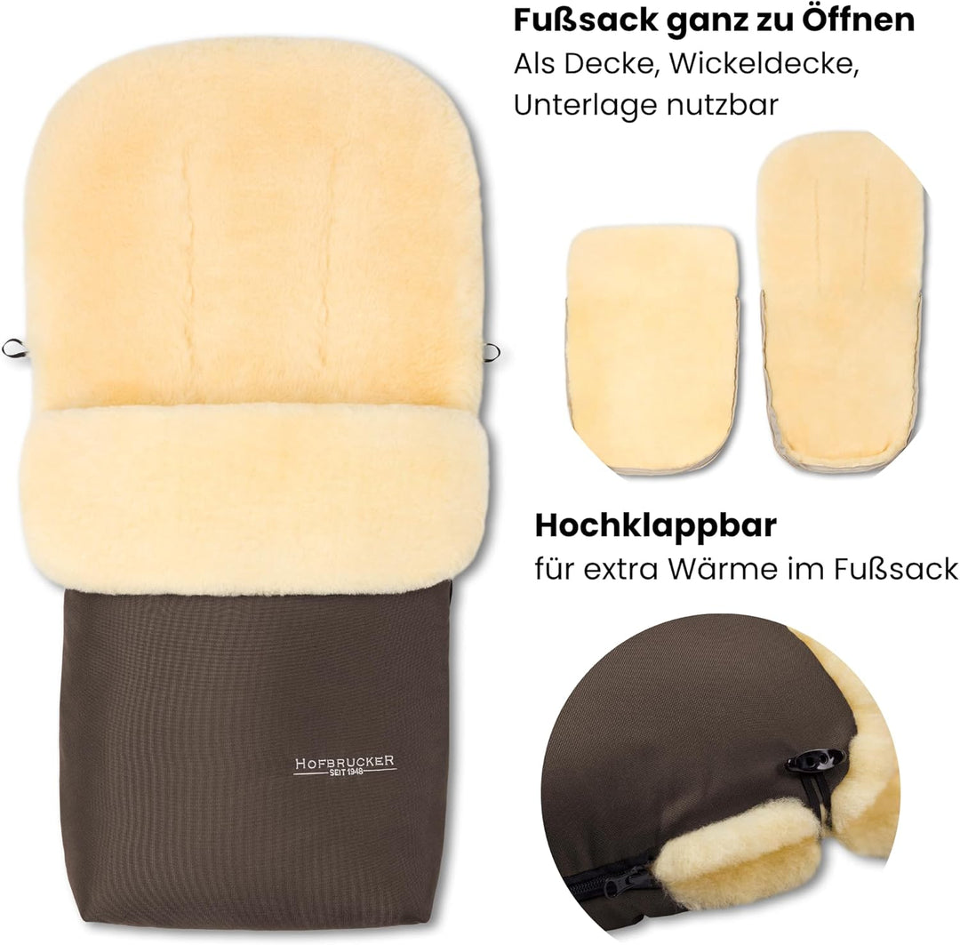 Hofbrucker Lammfell-Fusssack Putzi Kinderwagen, Buggy/Winterfusssack wind- & wasserabweisend/Warmer