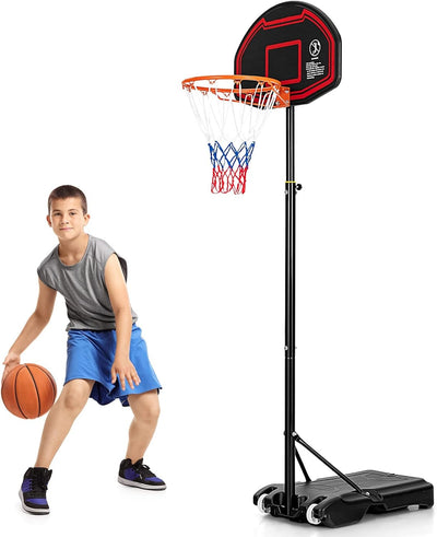 GYMAX Basketballkorb 155-210 cm, Höhenverstellbarer Basketballständer mit Netz & bruchfester Rückwan