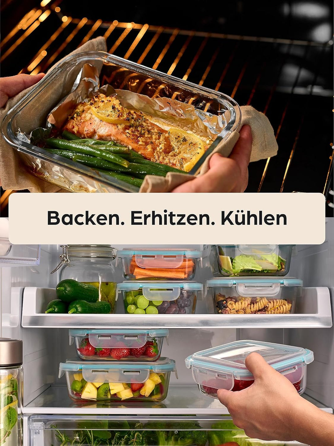 Praknu Glasbehälter mit Deckel 1000ml - 4er Set Frischhaltedosen - Stapelbar & Luftdicht - BPA-frei