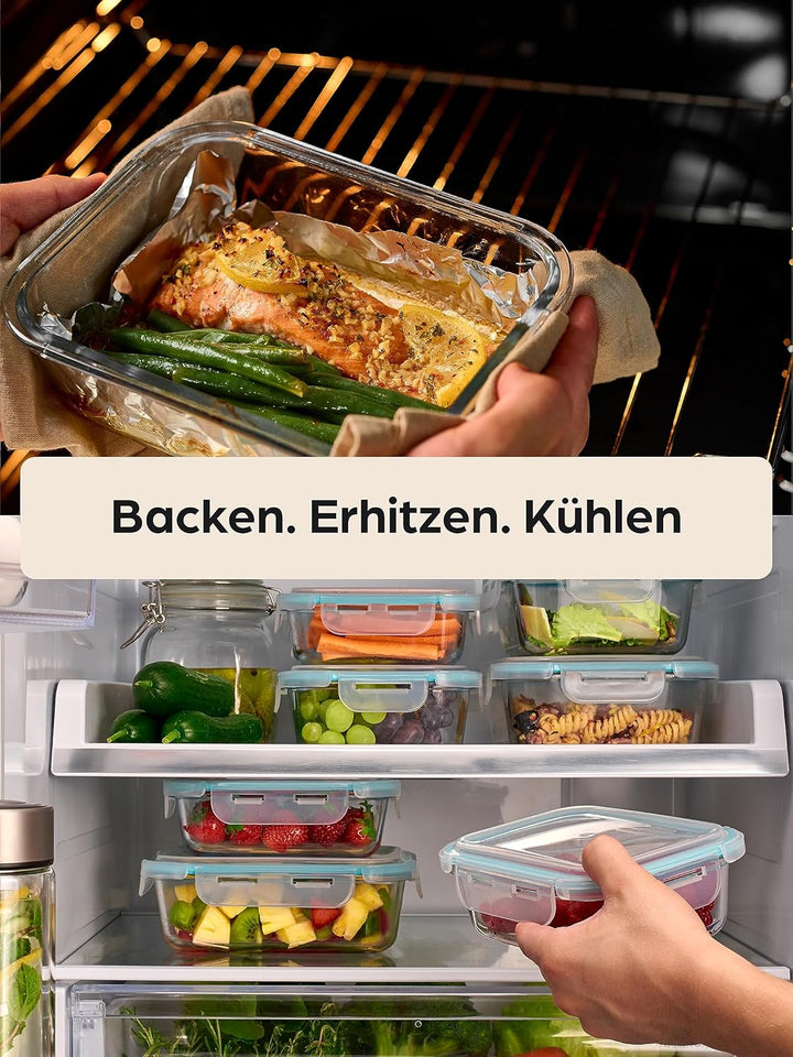 Praknu Glasbehälter mit Deckel 1000ml - 4er Set Frischhaltedosen - Stapelbar & Luftdicht - BPA-frei