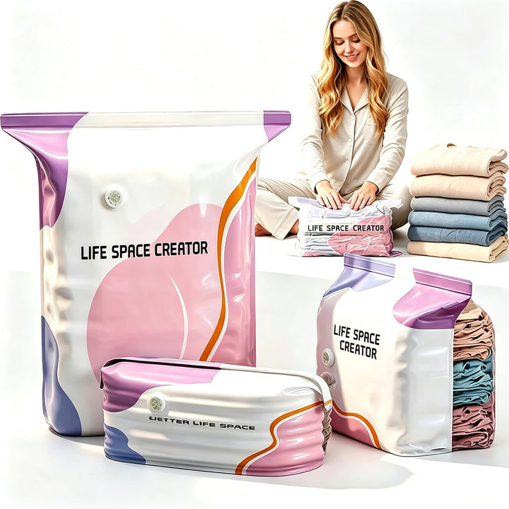 No‑Pump Vacuum Storage Bags, 4 Stücks Vakuumbeutel Ohne Pumpe, Vakuum-Aufbewahrungsbeutel Ohne Pumpe