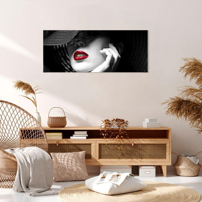 Panorama Bilder auf Leinwand 100x40cm Leinwandbild Frau Gesicht Lippen Gross Wanddeko Bild Schlafzim