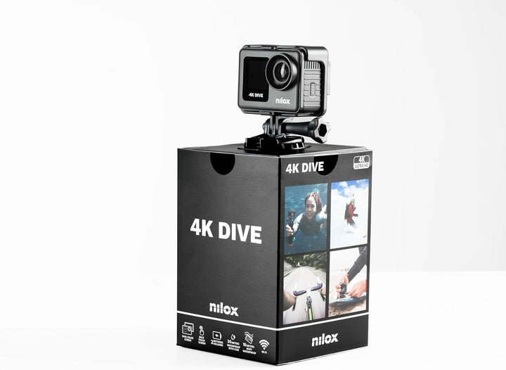 Nilox, Action Cam 4K Dive, Action Kamera 4K/60fps, Doppelbildschirm mit Touchscreen, WLAN-Verbindung
