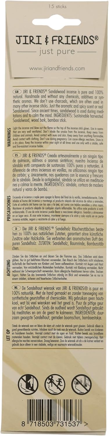 5-Pack Räucherstäbchen Sandelholz Jiri and Friends 100% Natürlich Sandal, 15 Stuck Natural Incense S